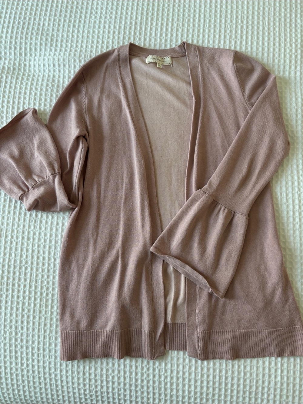 Open-Front Dusty Rose Bell-Sleeve Cardigan Sweater